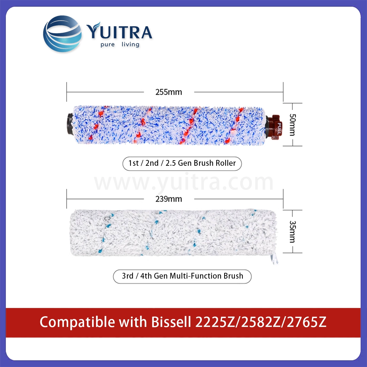 Compatible Bissell Wet Dry Vacuum Brush Roller Replacement for 2225Z/2582Z/2765Z Series - Image 2